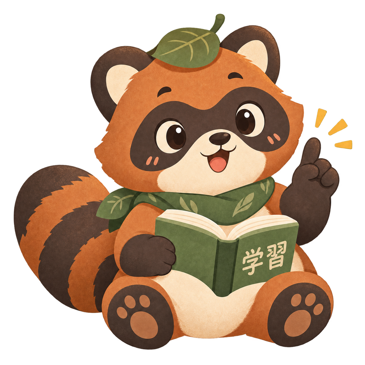 Kenta the tanuki holding a kanji study book